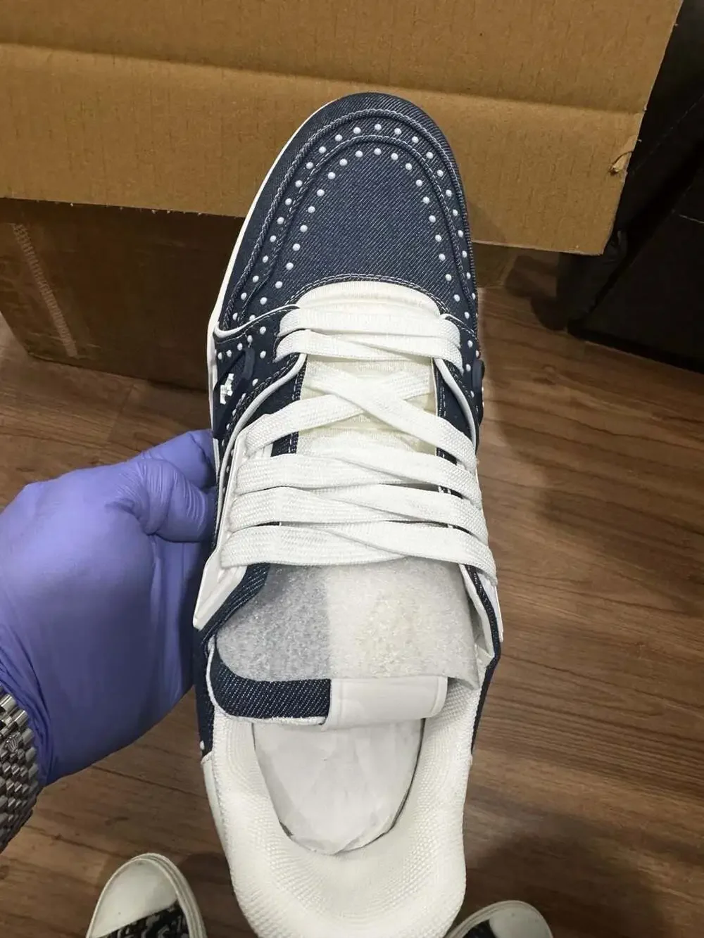 Louis Vuitton LV Trainer Denim Navy Blue White #54 Sneakers - Picture 3 of 4